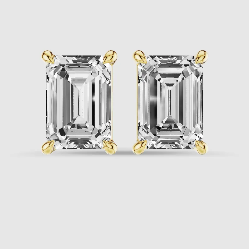 Hidden Halo Solitaire Lab Grown Diamond Studs-Emerald Cut