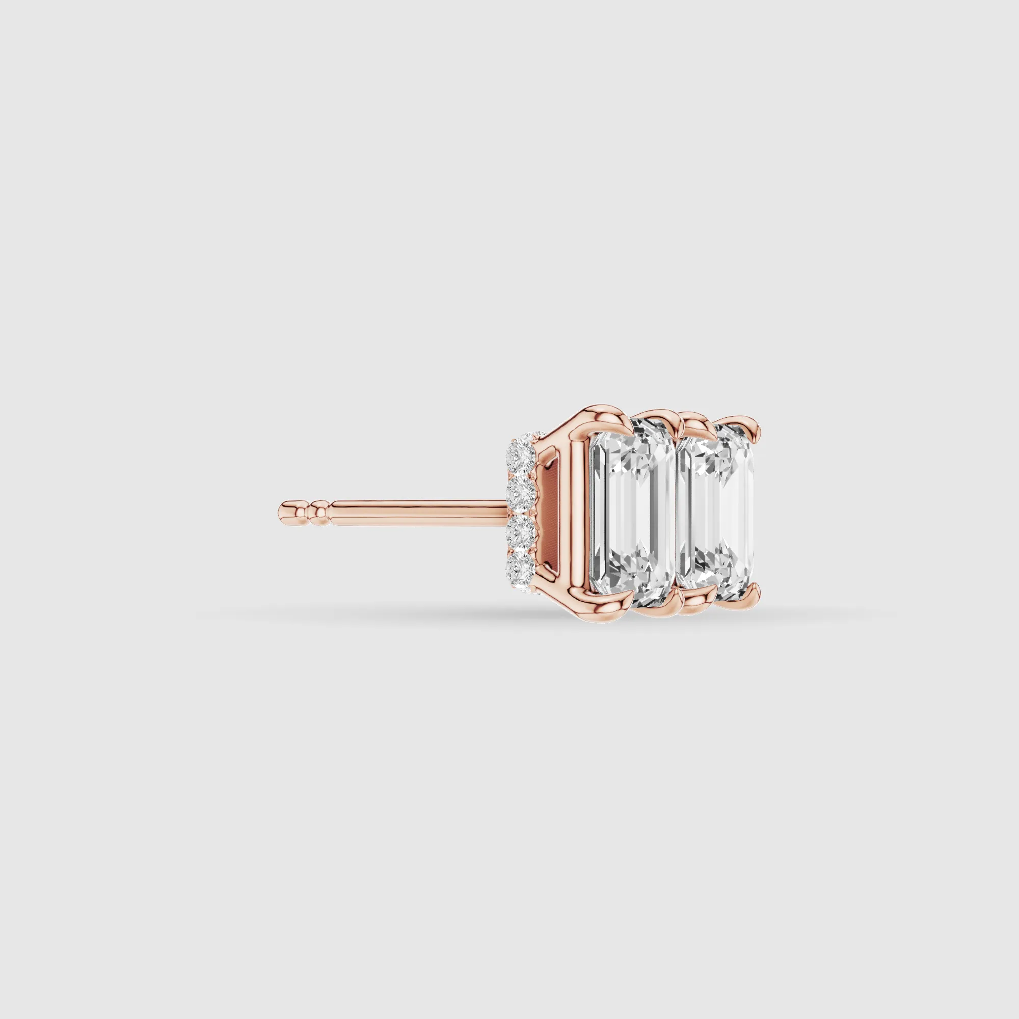 Hidden Halo Solitaire Lab Grown Diamond Studs-Emerald Cut