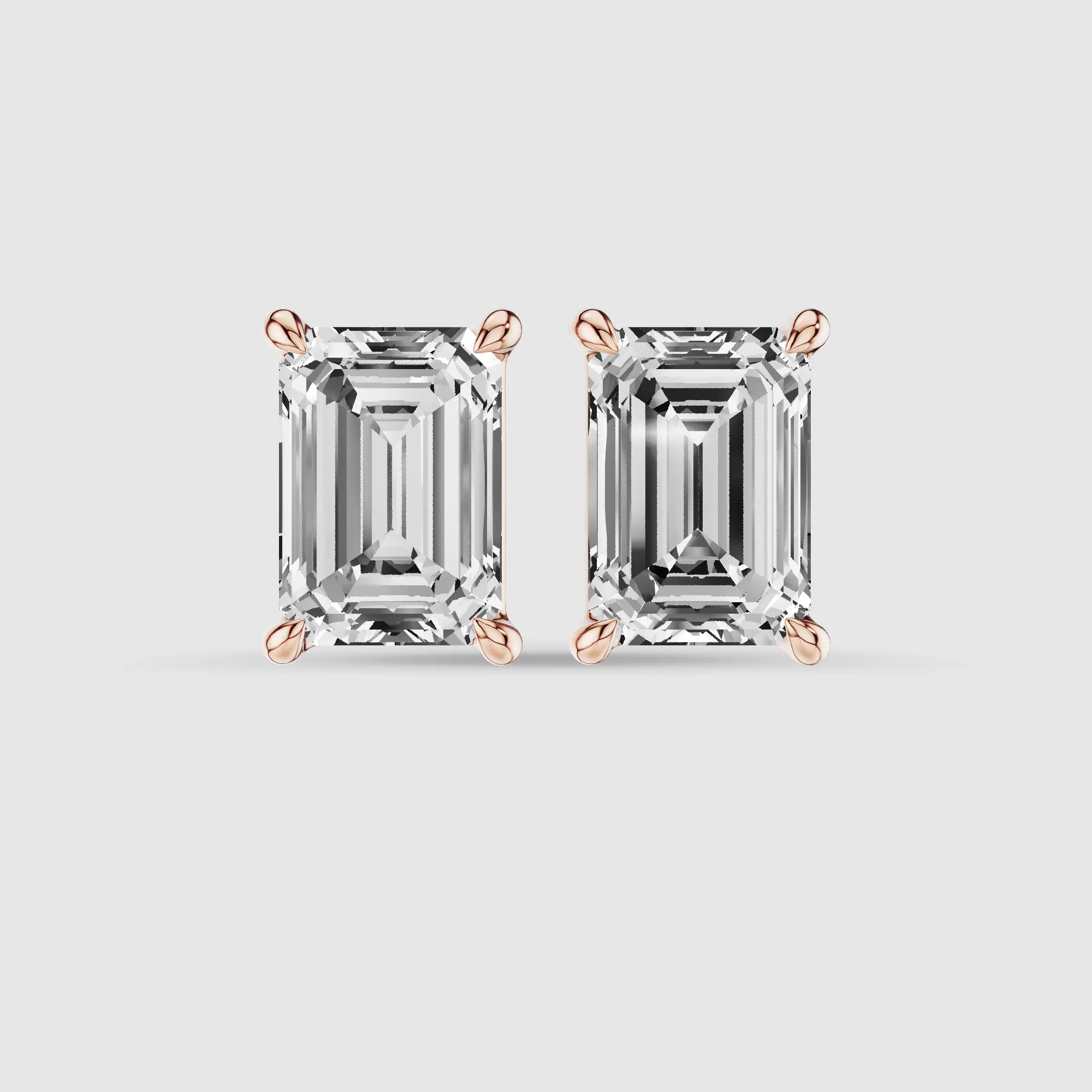 Hidden Halo Solitaire Lab Grown Diamond Studs-Emerald Cut