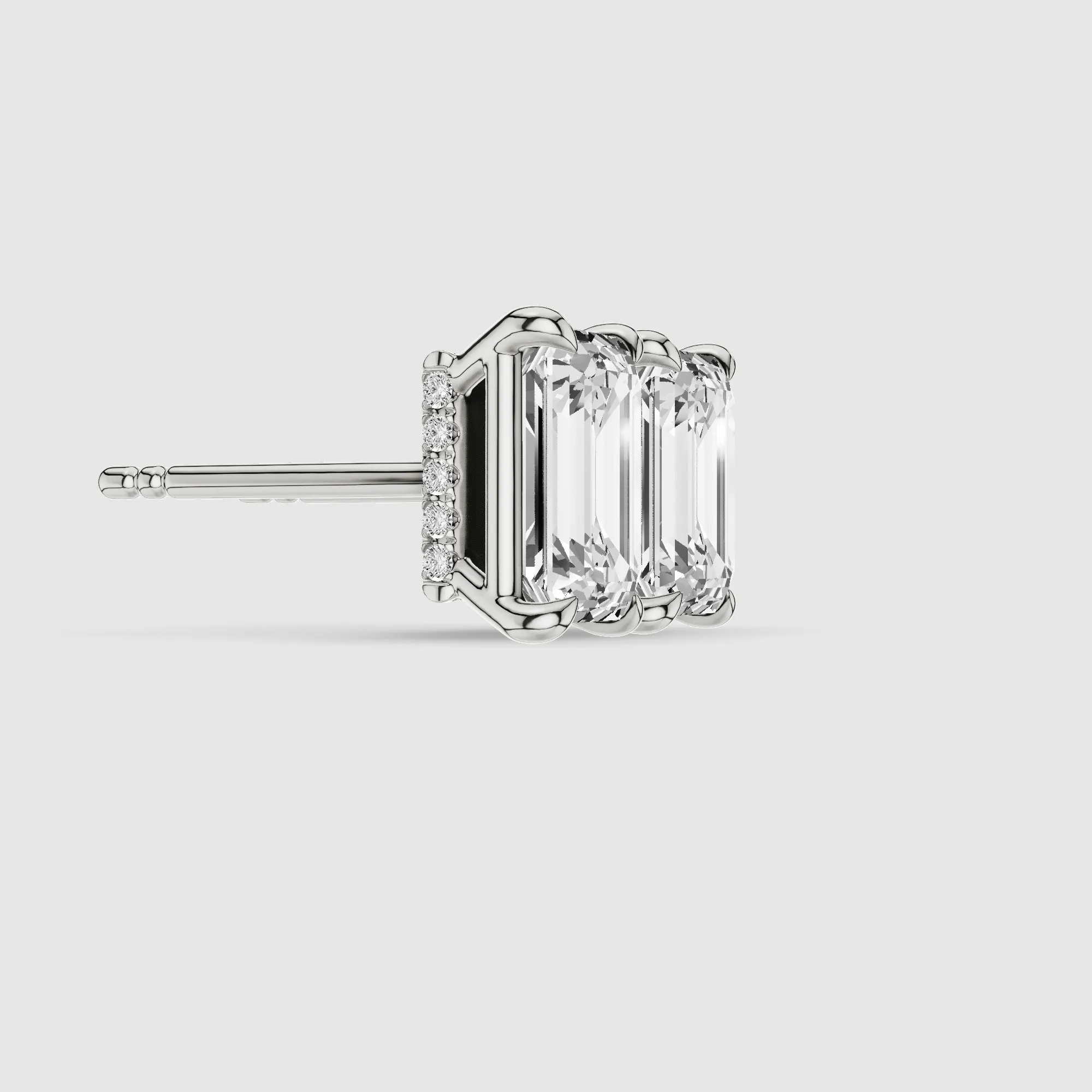 Hidden Halo Solitaire Lab Grown Diamond Studs-Emerald Cut