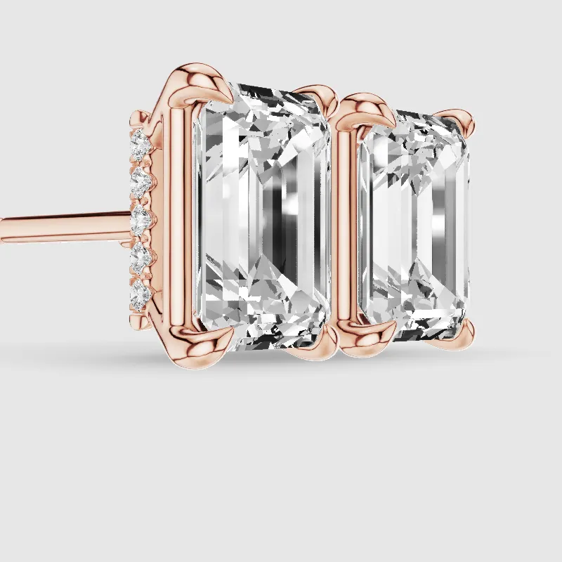 Hidden Halo Solitaire Lab Grown Diamond Studs-Emerald Cut