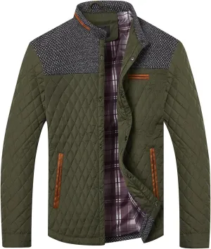 HOOD CREW Men??s Quilted Down Jacket Autumn Winter Coat Lightweight Business Causal Shirt Jacket