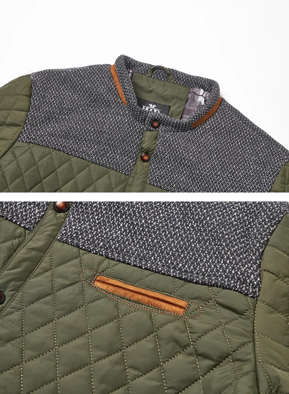 HOOD CREW Men??s Quilted Down Jacket Autumn Winter Coat Lightweight Business Causal Shirt Jacket