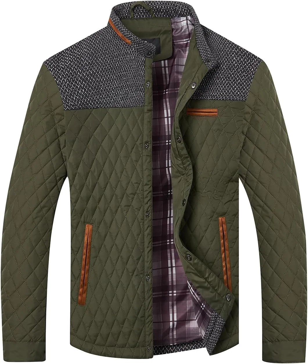 HOOD CREW Men??s Quilted Down Jacket Autumn Winter Coat Lightweight Business Causal Shirt Jacket