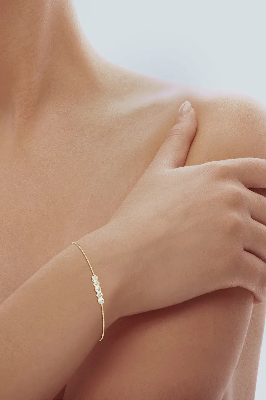 Indochine 14k 5-Hexagon Diamond Bar Bolo Bracelet