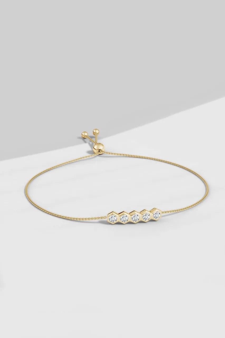 Indochine 14k 5-Hexagon Diamond Bar Bolo Bracelet