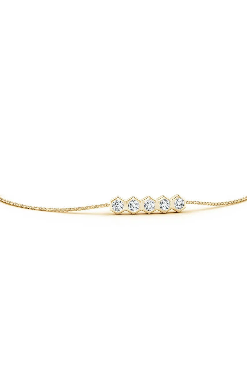 Indochine 14k 5-Hexagon Diamond Bar Bolo Bracelet