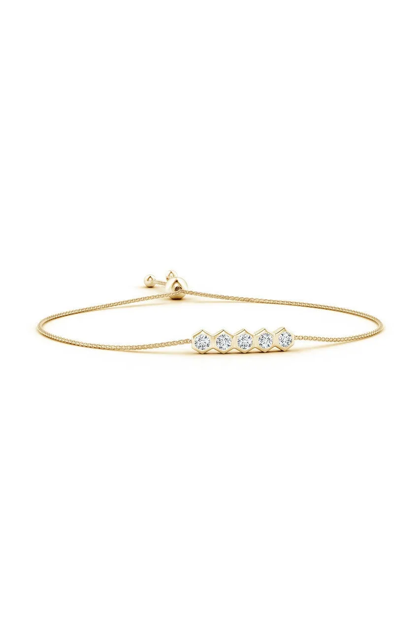 Indochine 14k 5-Hexagon Diamond Bar Bolo Bracelet