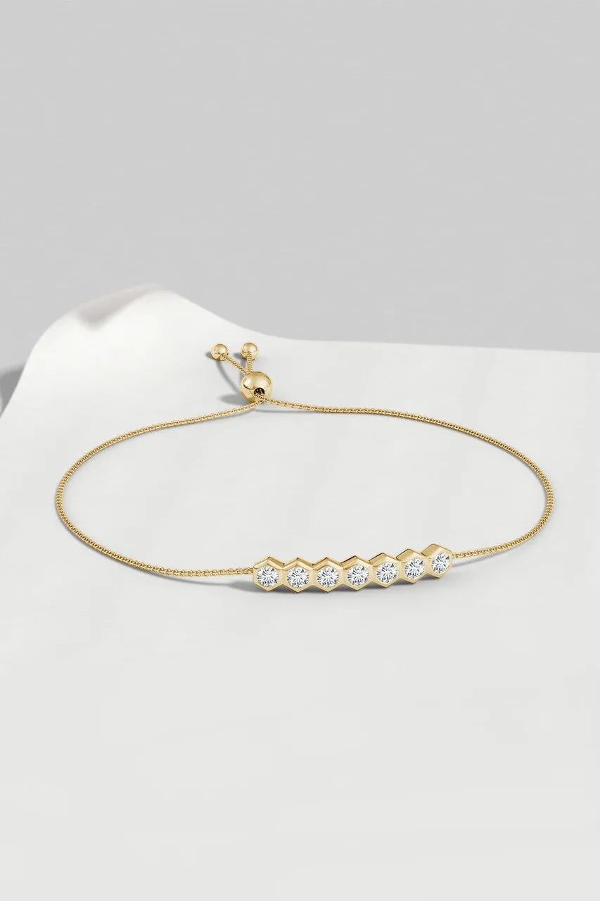 Indochine 14k 7-Hexagon Diamond Bar Bolo Bracelet