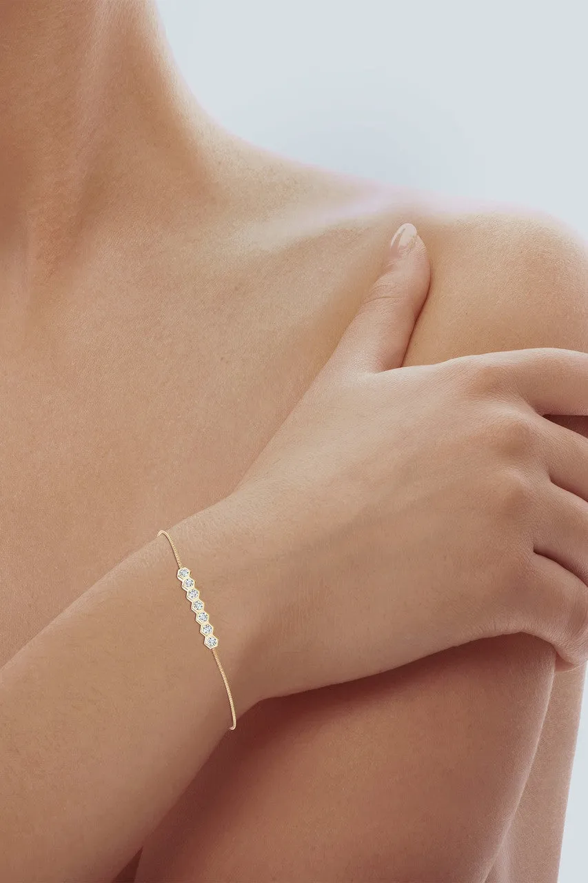 Indochine 14k 7-Hexagon Diamond Bar Bolo Bracelet