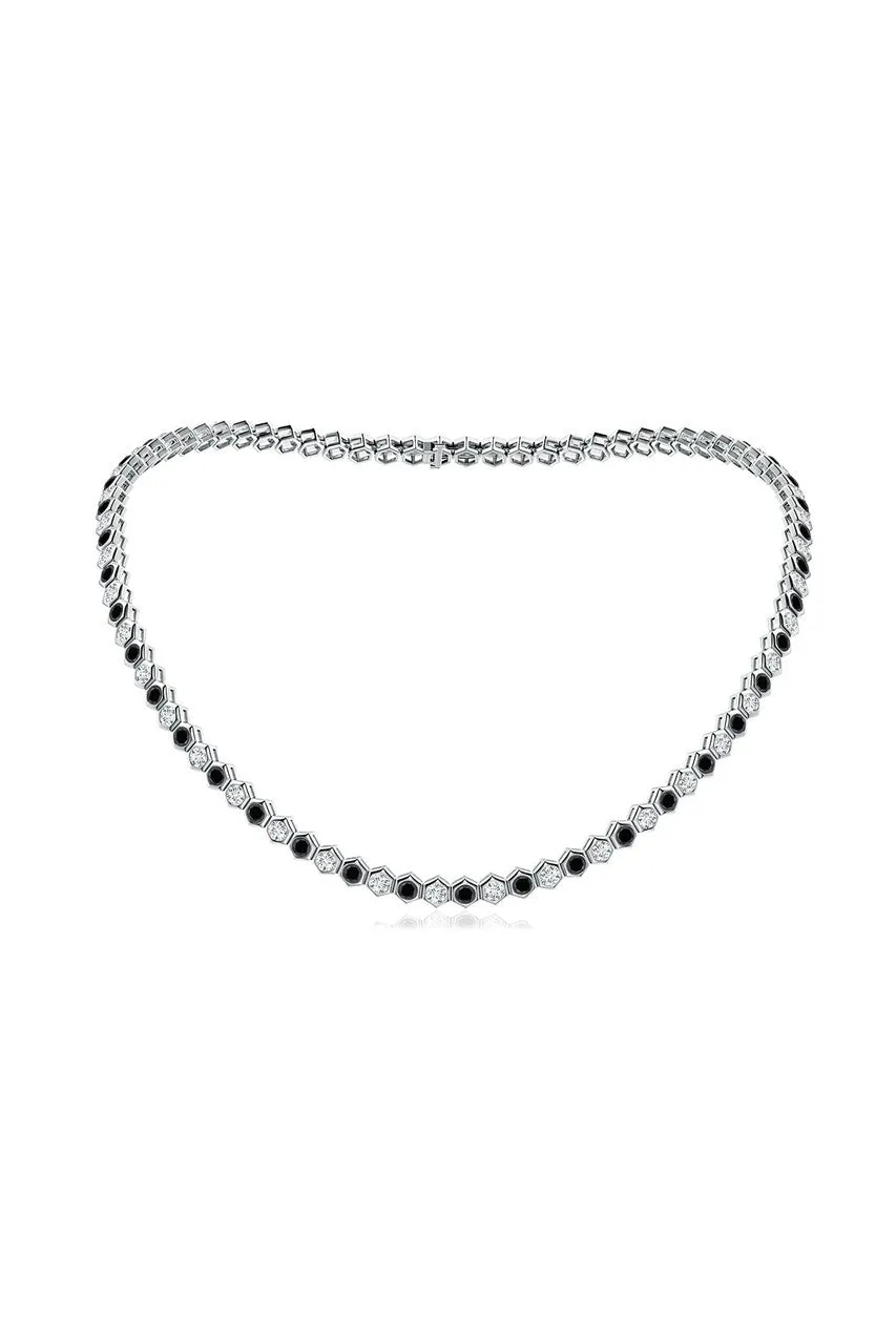 Indochine 14k Black & White Diamond Hexagon Tennis Necklace