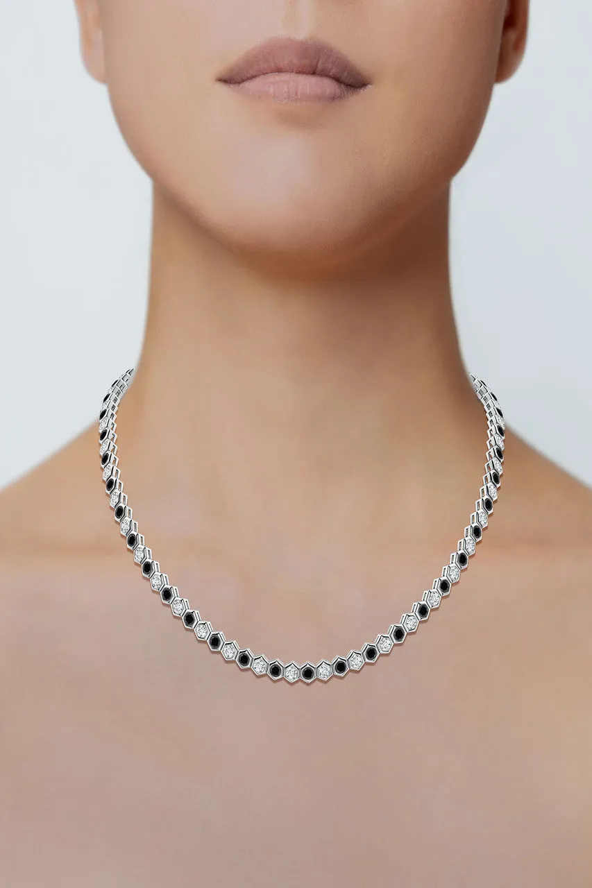 Indochine 14k Black & White Diamond Hexagon Tennis Necklace