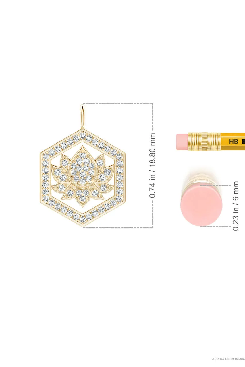 Indochine Spirit 14k Hexagon Frame Lotus Pave Diamond Pendant Necklace