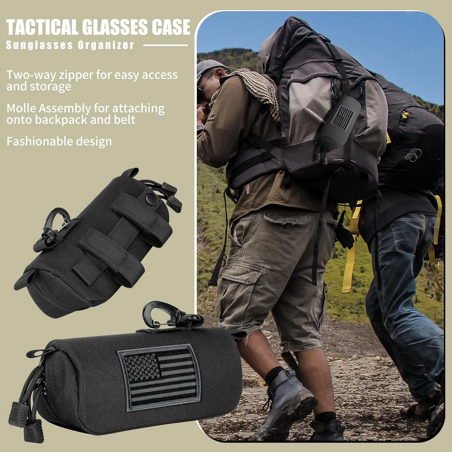 IronSeals 2 Pack Extra Large Tactical Molle Sunglasses Case Anti-Shock Hard Clamshell Glasses Case, XL