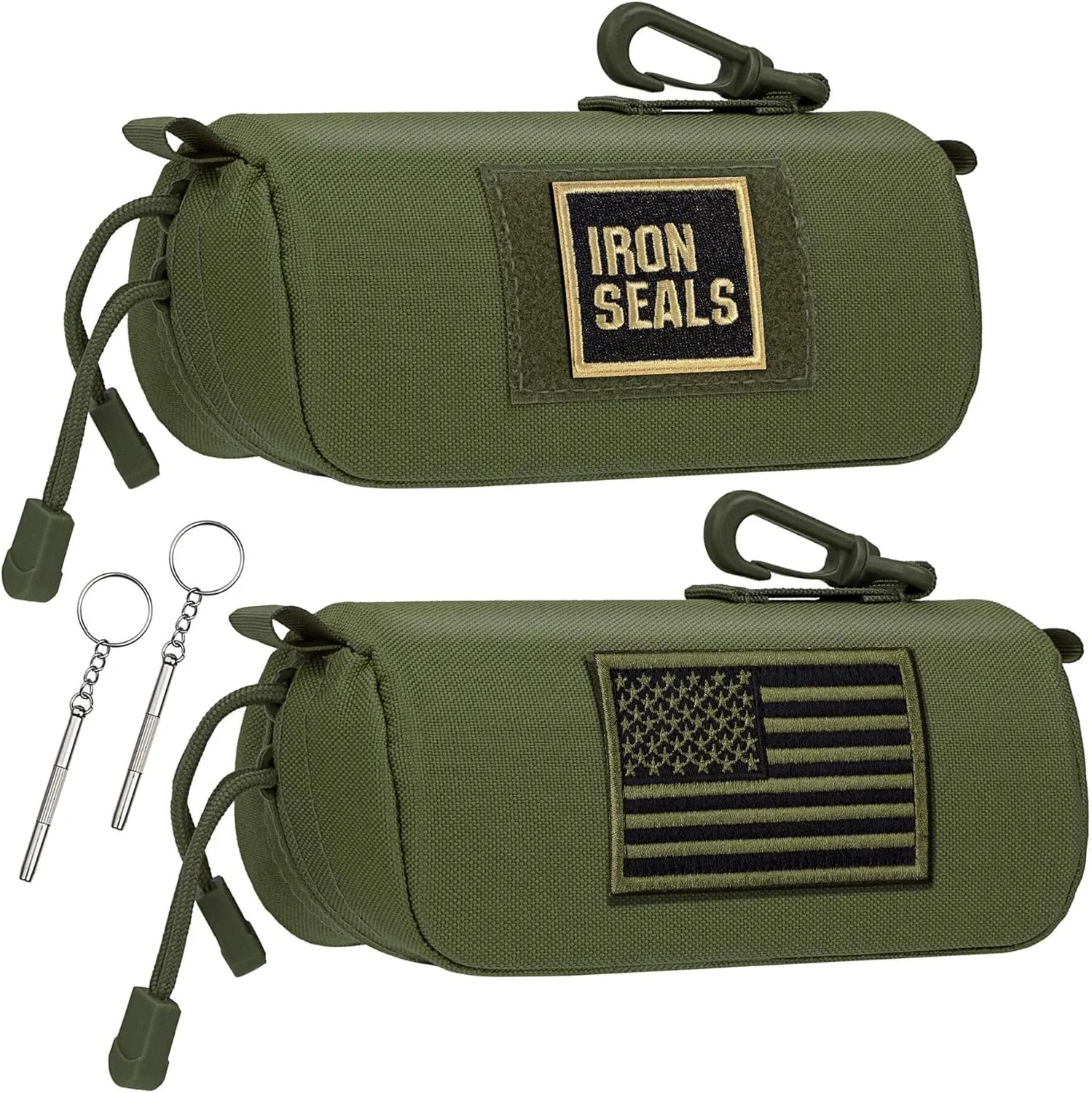 IronSeals 2 Pack Extra Large Tactical Molle Sunglasses Case Anti-Shock Hard Clamshell Glasses Case, XL