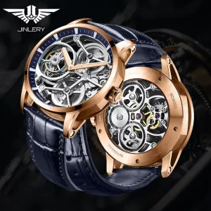 JINLERY Tourbillon Mechanical Watch Hand Wind Watch for Men Hollow Luxury Wristwatch Sapphire Glass Men Watch Relogio Masculino