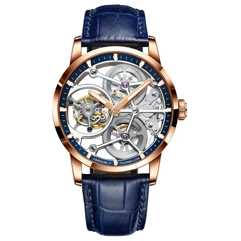 JINLERY Tourbillon Mechanical Watch Hand Wind Watch for Men Hollow Luxury Wristwatch Sapphire Glass Men Watch Relogio Masculino