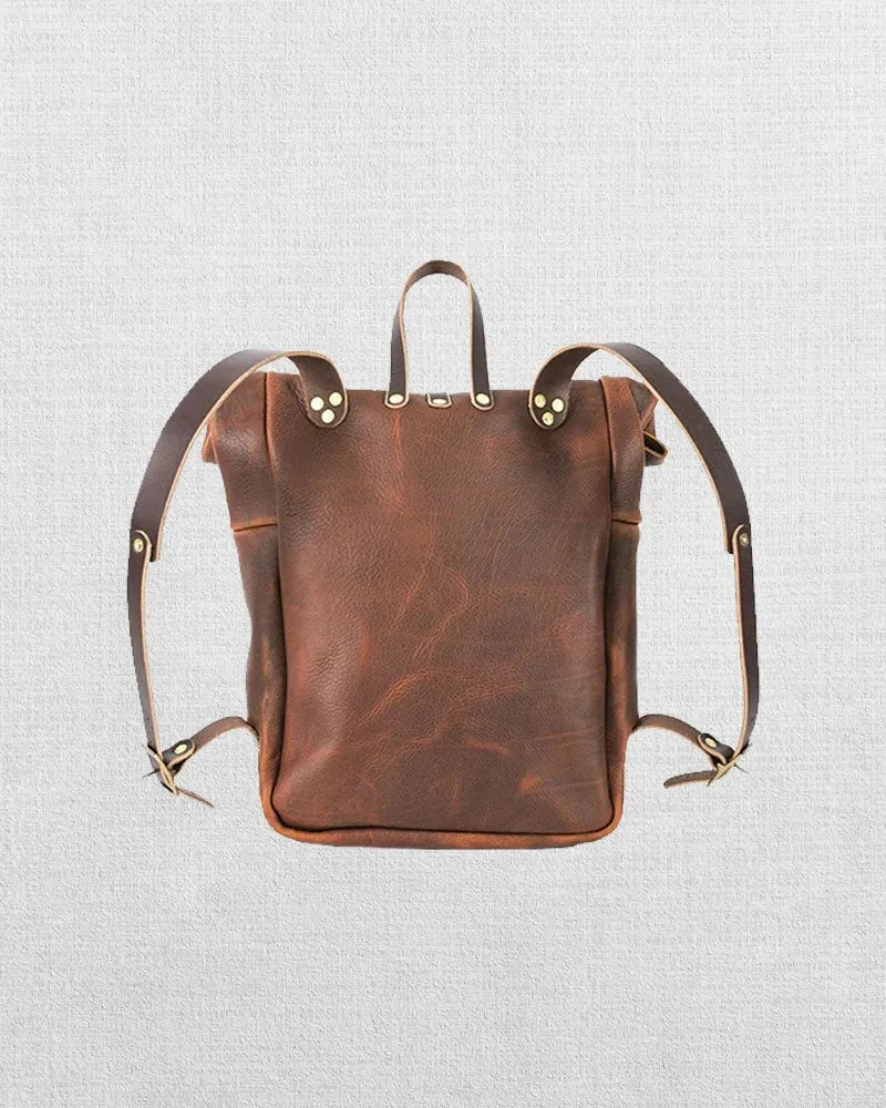 LEATHER ROLL TOP RUCKSACK BACKPACK