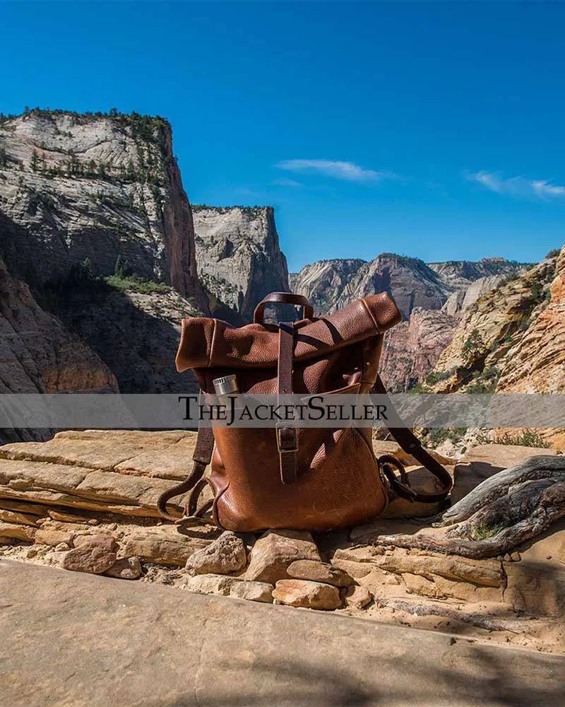 LEATHER ROLL TOP RUCKSACK BACKPACK