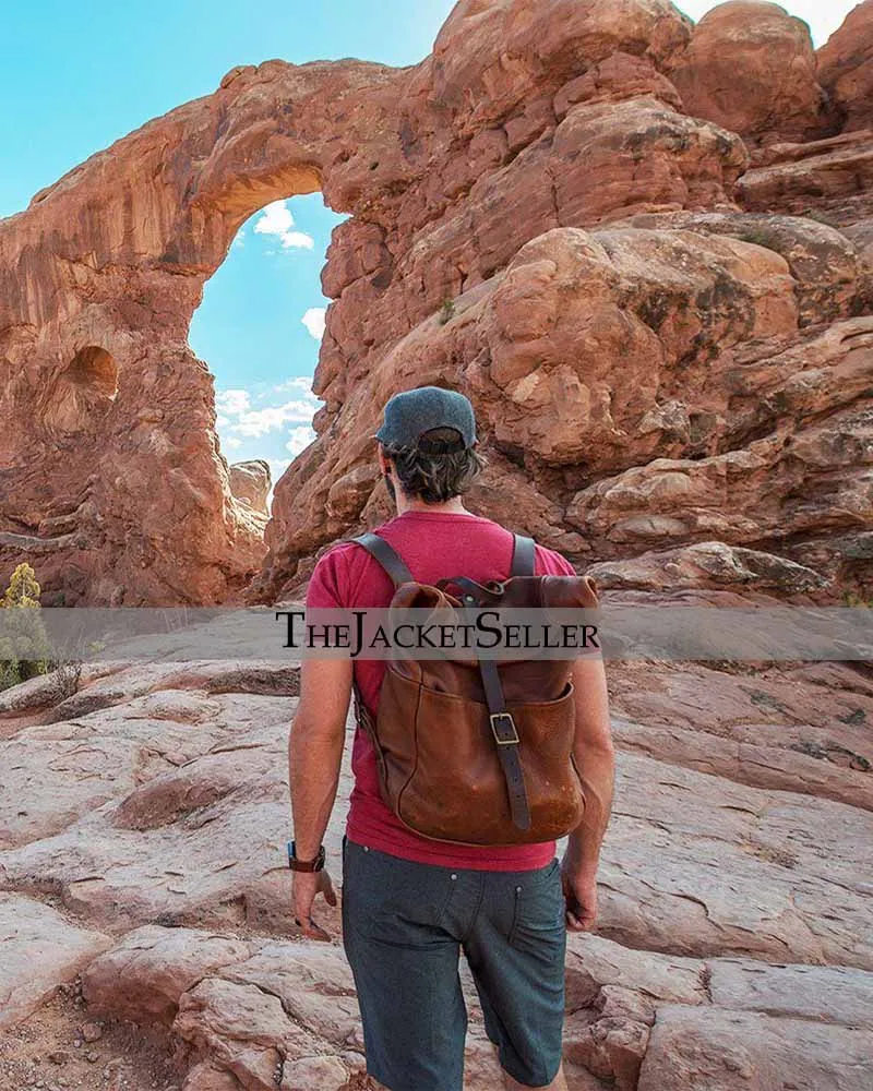 LEATHER ROLL TOP RUCKSACK BACKPACK
