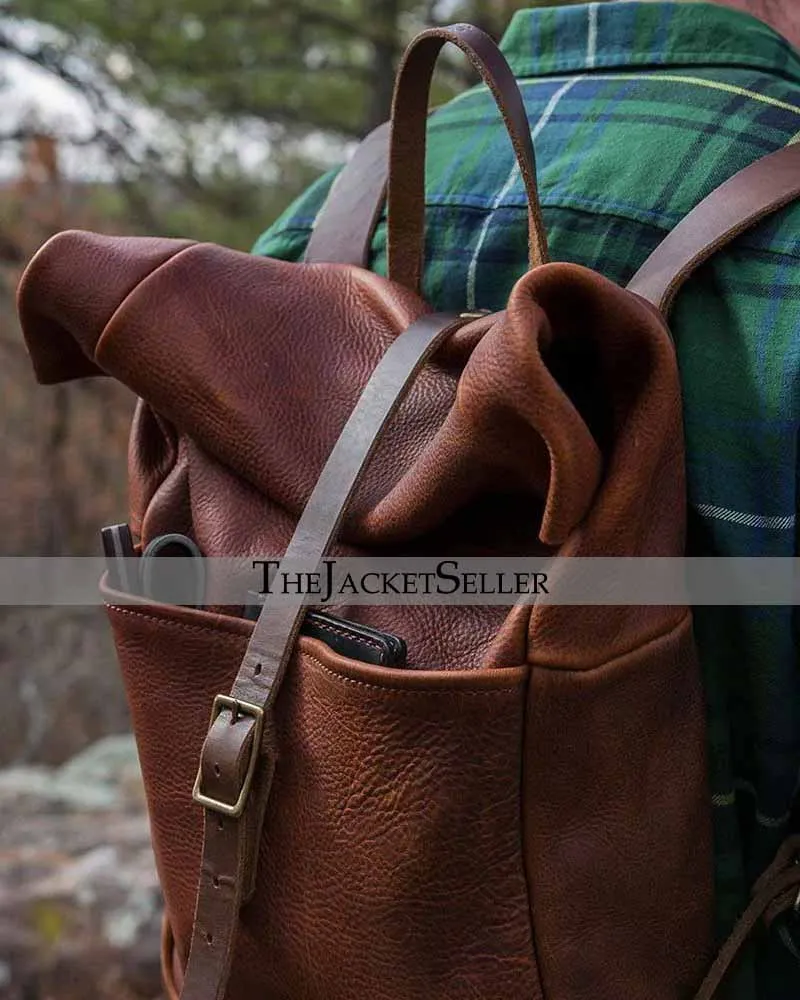 LEATHER ROLL TOP RUCKSACK BACKPACK