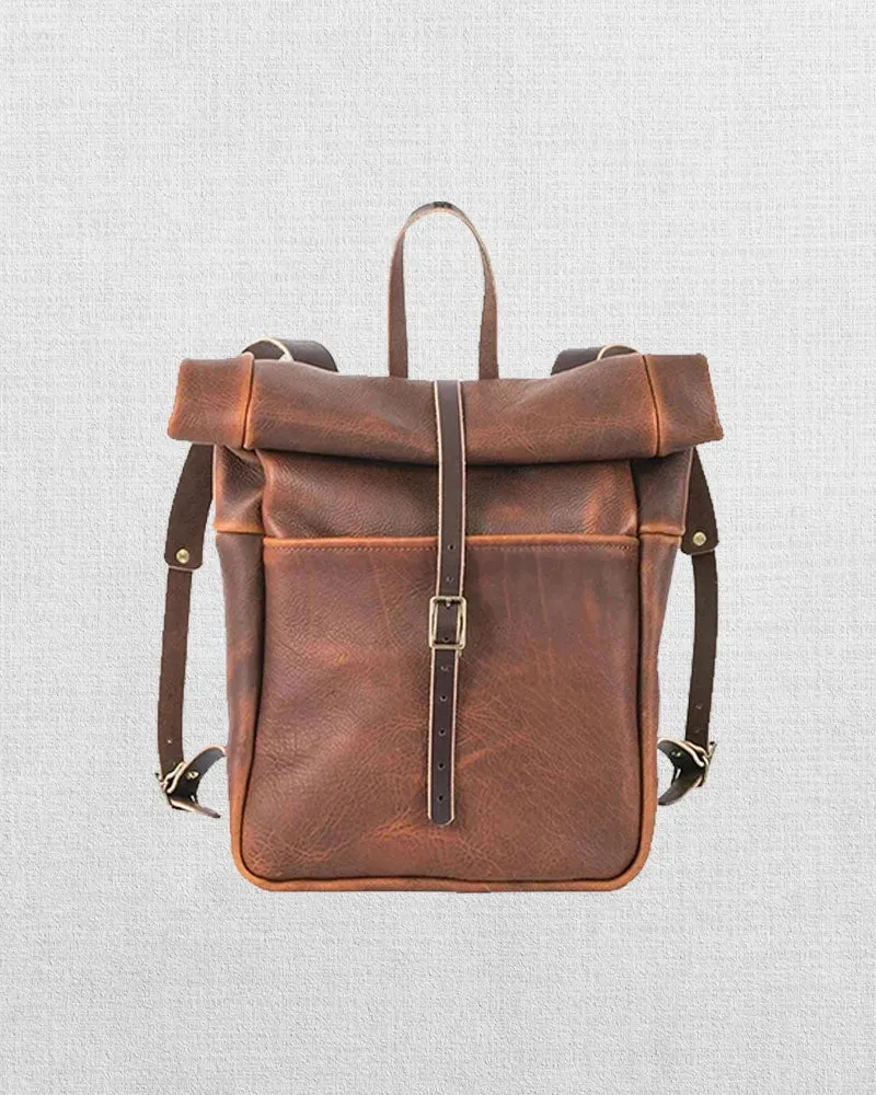LEATHER ROLL TOP RUCKSACK BACKPACK