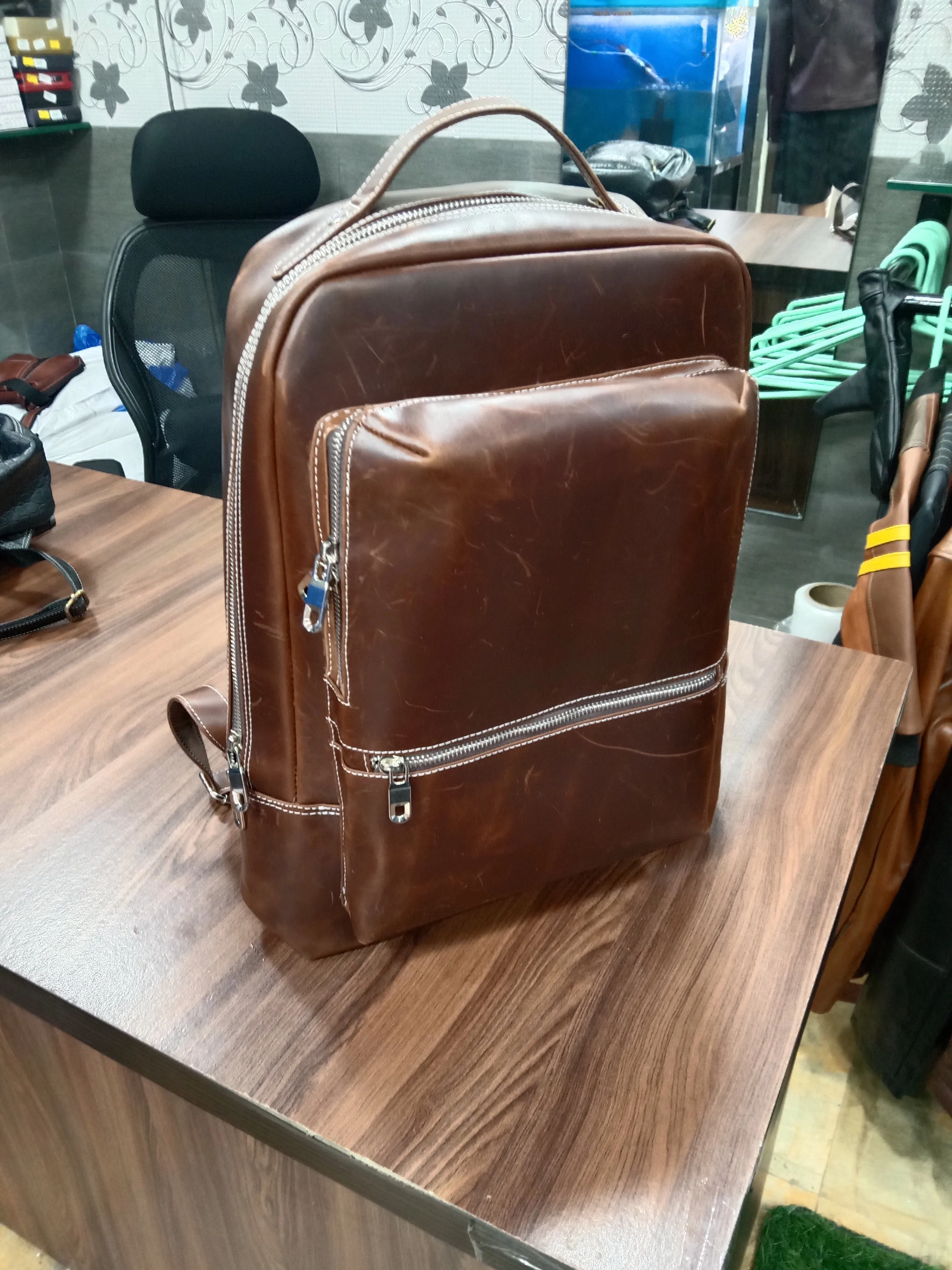 Mano Leather Backpack Bags Brown for Men and Women Laptop Compartment