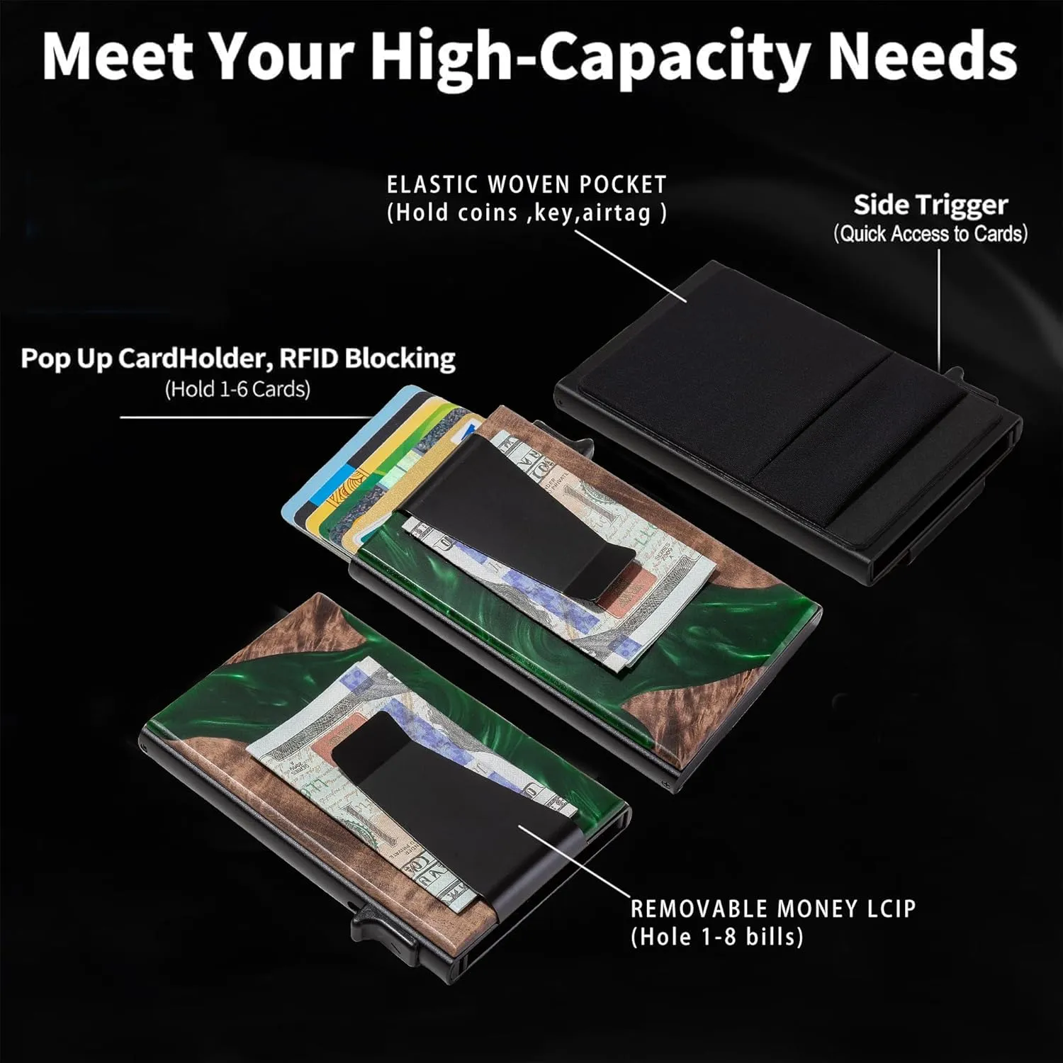Minimalist Carbon Fiber Wallet for Men, Money Clip Cash Strap Wallet, RFID Blocking Metal Wallet Aluminum Card Holder,Front Pocket Wallet