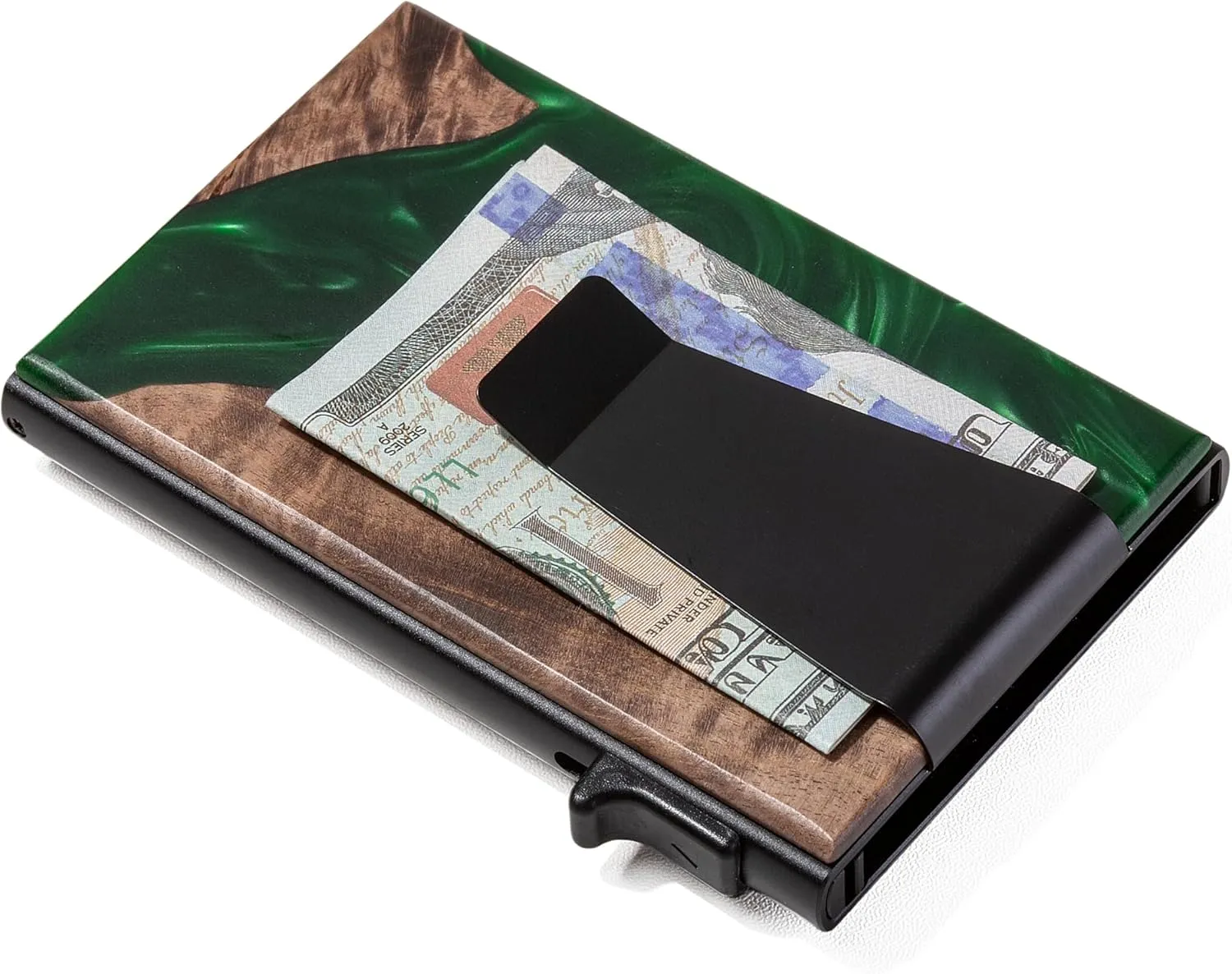 Minimalist Carbon Fiber Wallet for Men, Money Clip Cash Strap Wallet, RFID Blocking Metal Wallet Aluminum Card Holder,Front Pocket Wallet