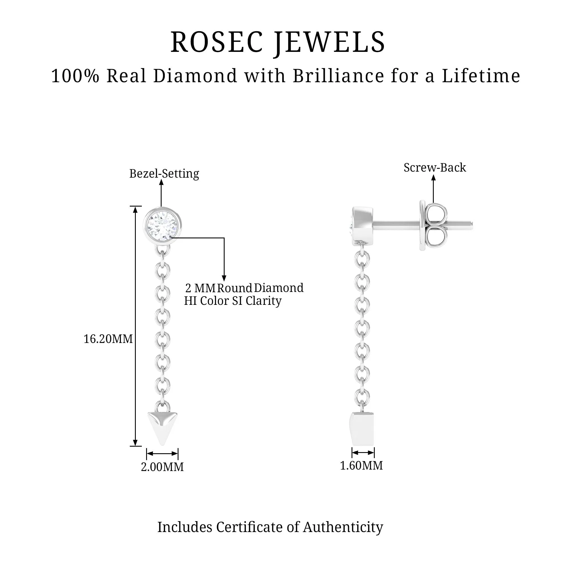 Natural Diamond Long Chain Dangle Earrings