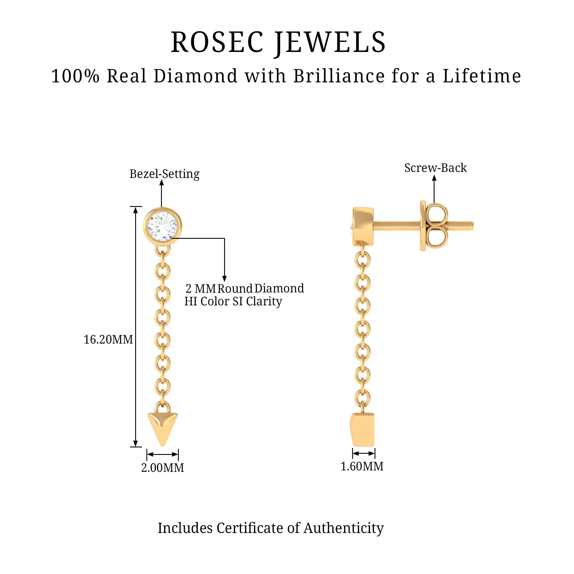 Natural Diamond Long Chain Dangle Earrings