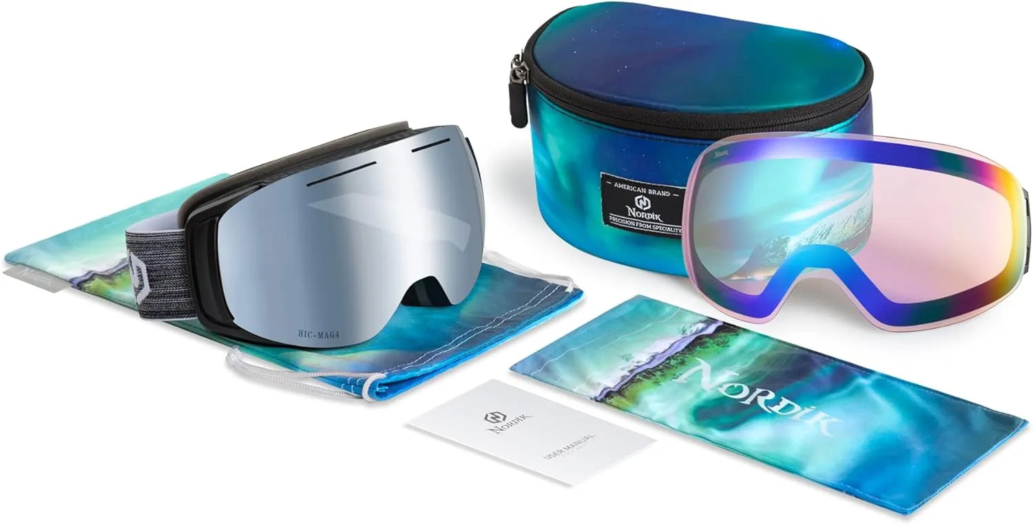 Nordik LOKI Magnetic Ski Goggles Men Women - Bonus lenses Anti-Fog Vented Snowboarding Skiing Goggles 100% UV protection