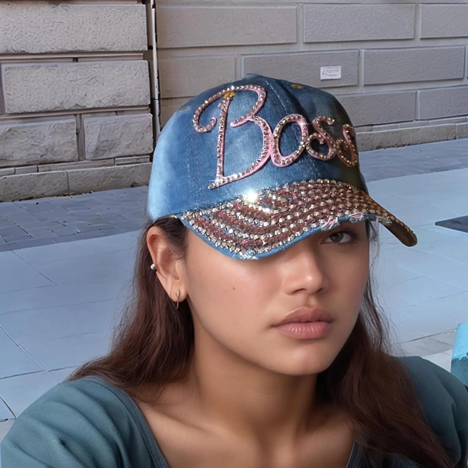 Popfizzy Bedazzled Hat for Women and Girls, Rhinestone Denim and Diamond Hat, Fun Adult Bling Hats, Sparkly Gifts, One Size