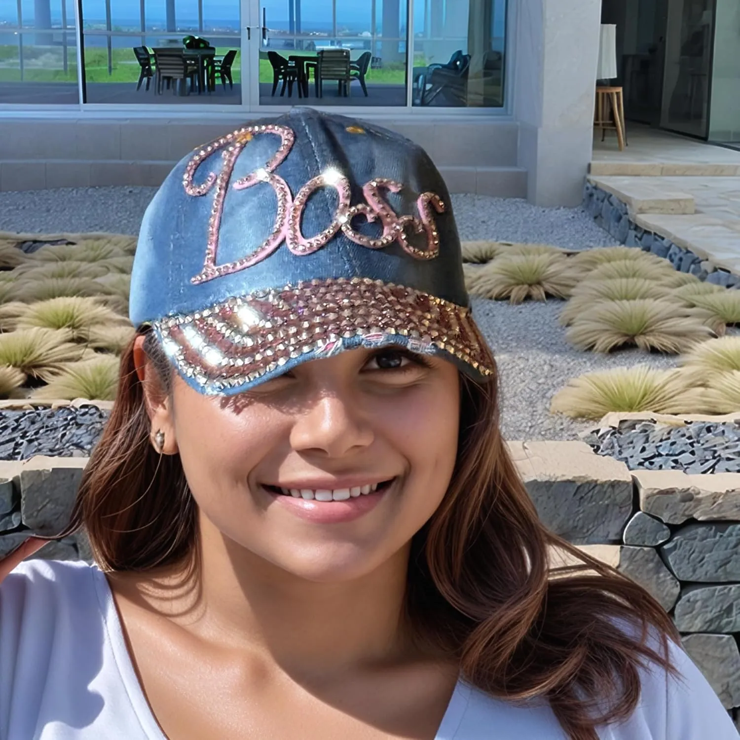Popfizzy Bedazzled Hat for Women and Girls, Rhinestone Denim and Diamond Hat, Fun Adult Bling Hats, Sparkly Gifts, One Size