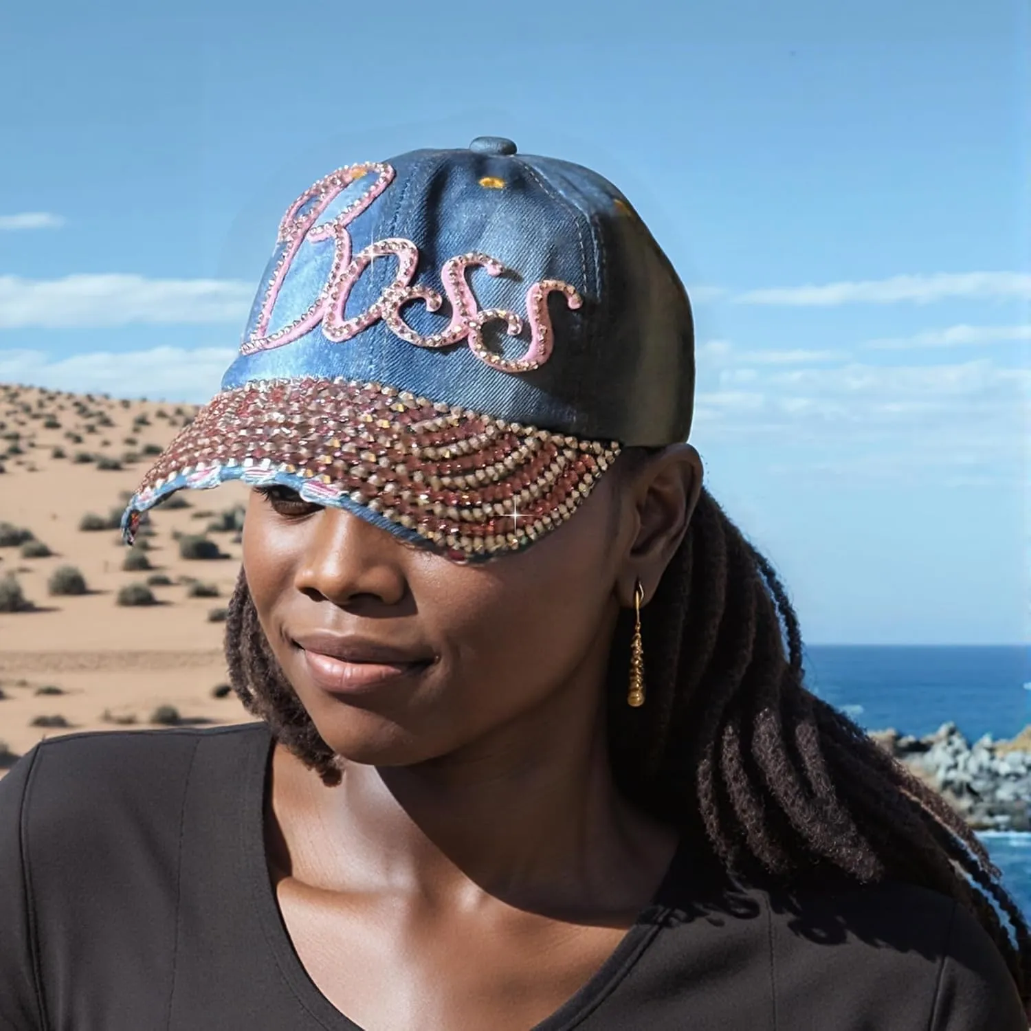 Popfizzy Bedazzled Hat for Women and Girls, Rhinestone Denim and Diamond Hat, Fun Adult Bling Hats, Sparkly Gifts, One Size