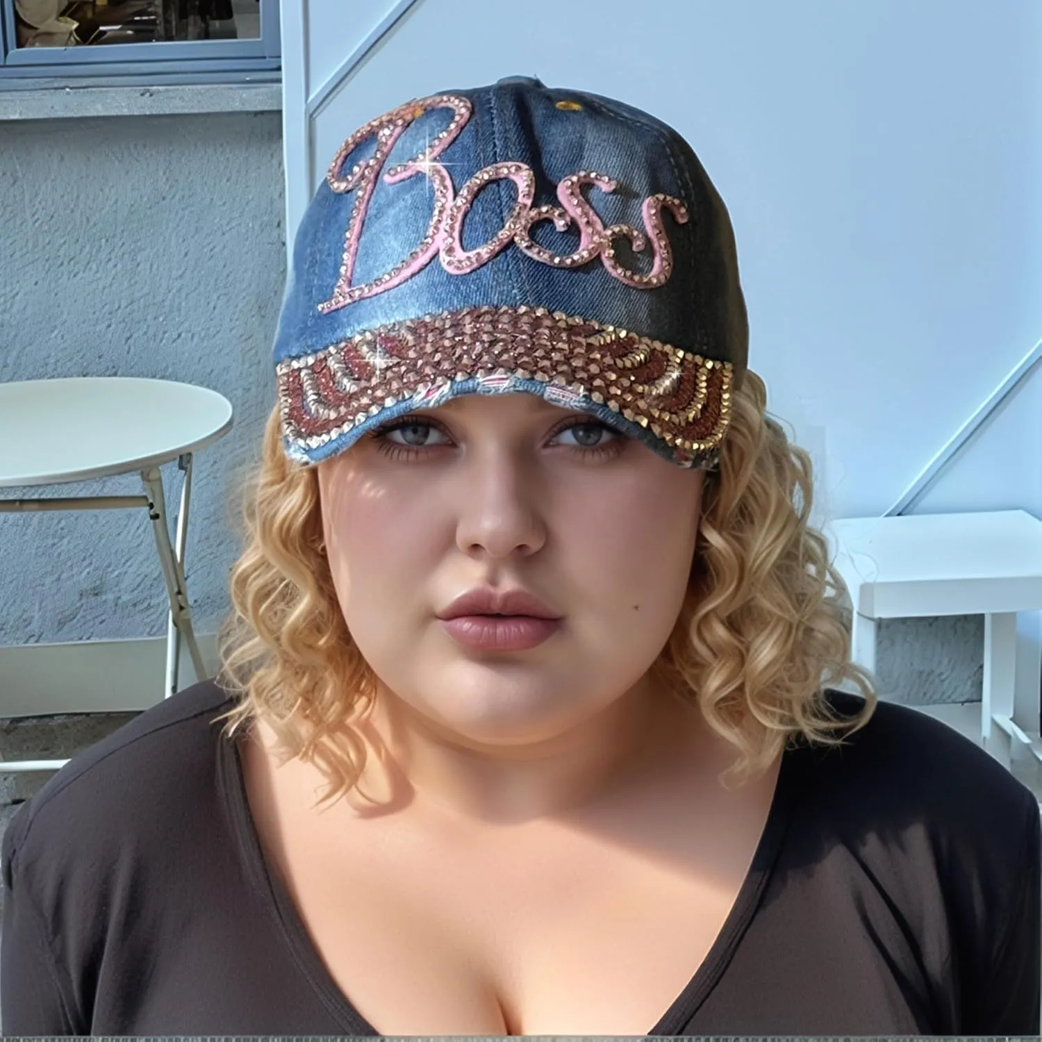 Popfizzy Bedazzled Hat for Women and Girls, Rhinestone Denim and Diamond Hat, Fun Adult Bling Hats, Sparkly Gifts, One Size