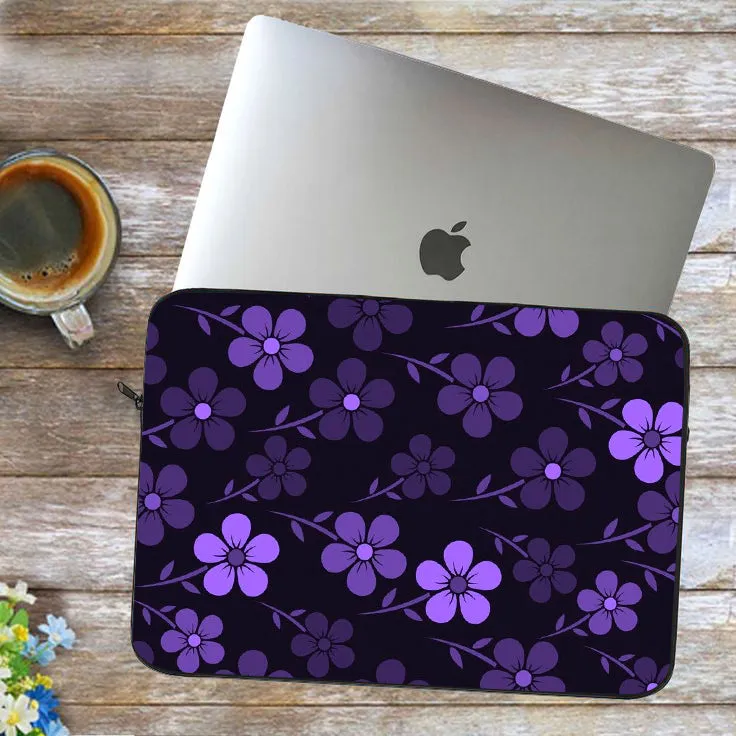 Purple Floral Double Side printed Laptop Sleeve with Vibrant Digital Prints – Protect Your Laptop in Style