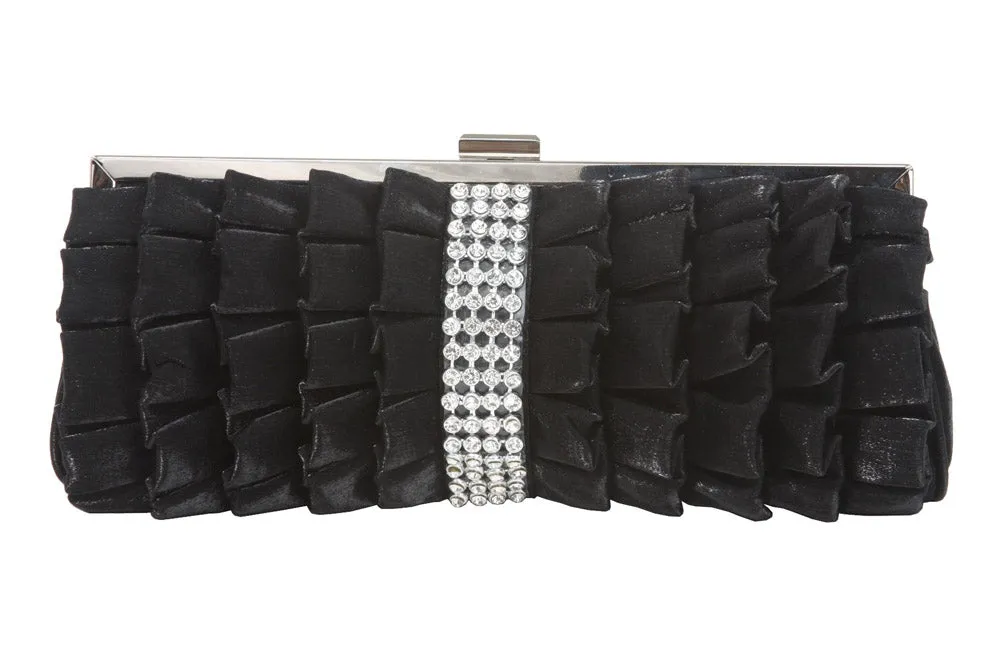 Rhinestone Band Trimmed Gathered Ribbon Evening Clutch
