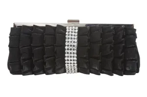 Rhinestone Band Trimmed Gathered Ribbon Evening Clutch