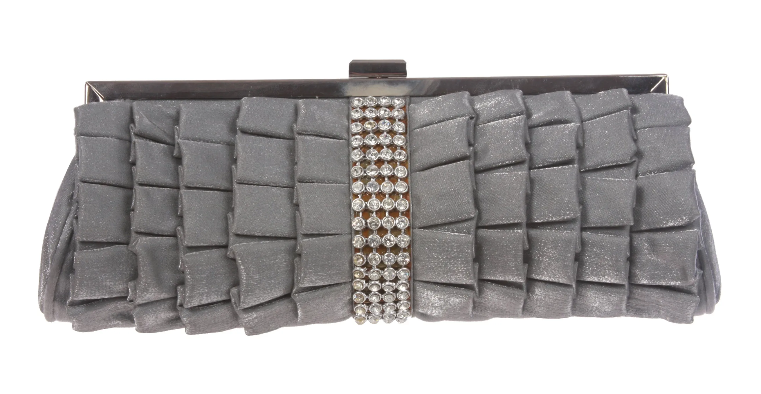 Rhinestone Band Trimmed Gathered Ribbon Evening Clutch