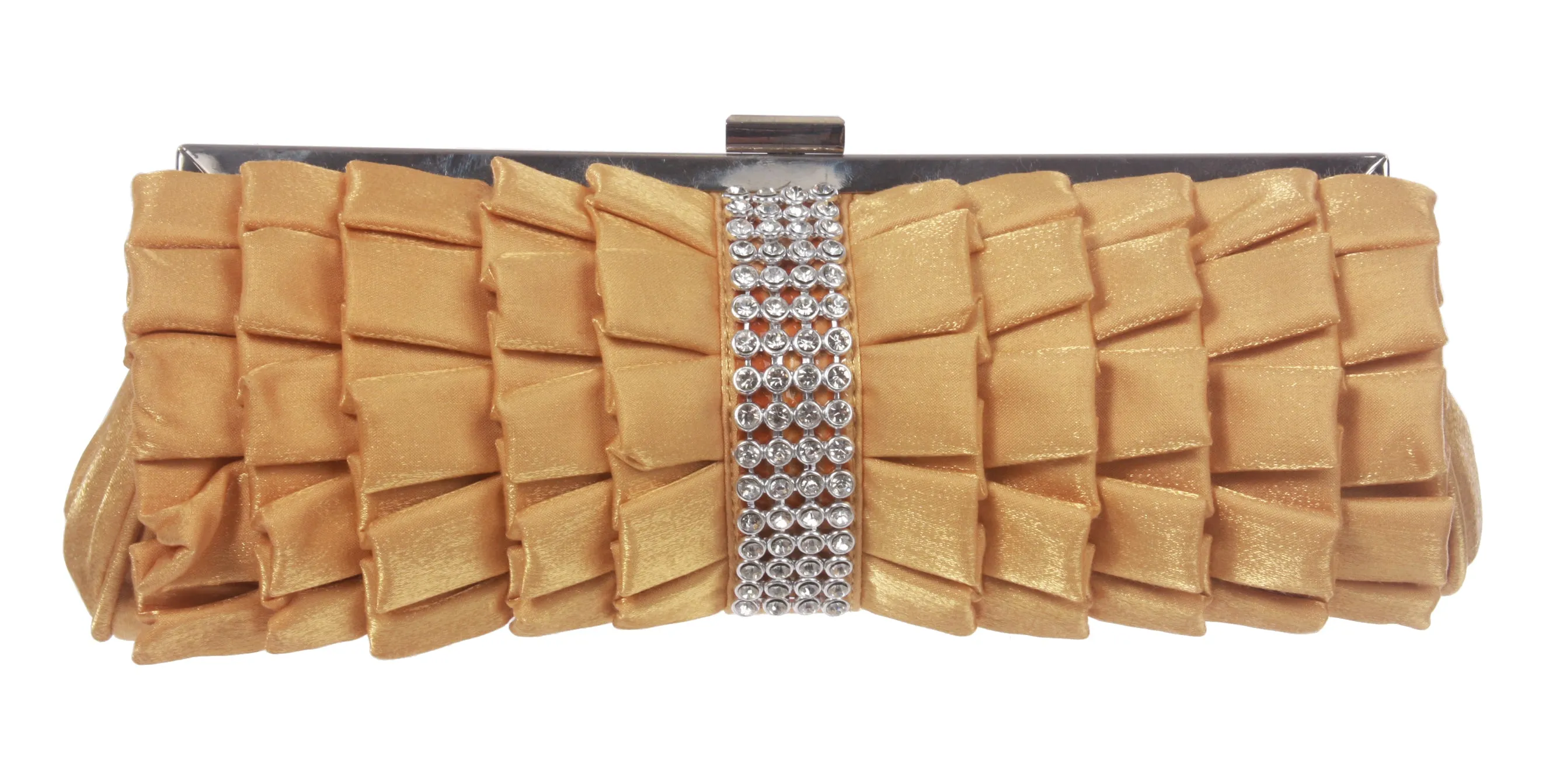 Rhinestone Band Trimmed Gathered Ribbon Evening Clutch