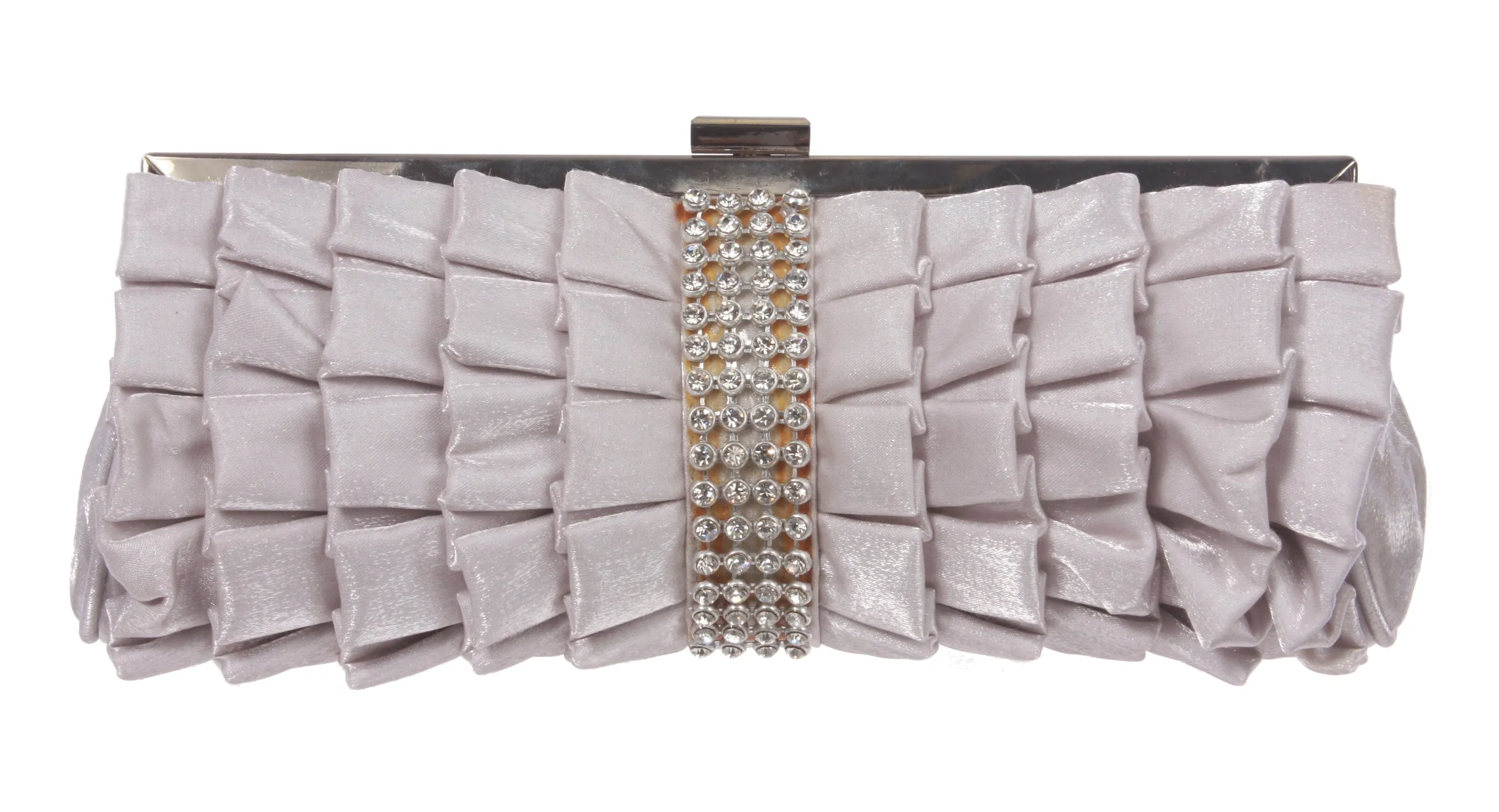 Rhinestone Band Trimmed Gathered Ribbon Evening Clutch