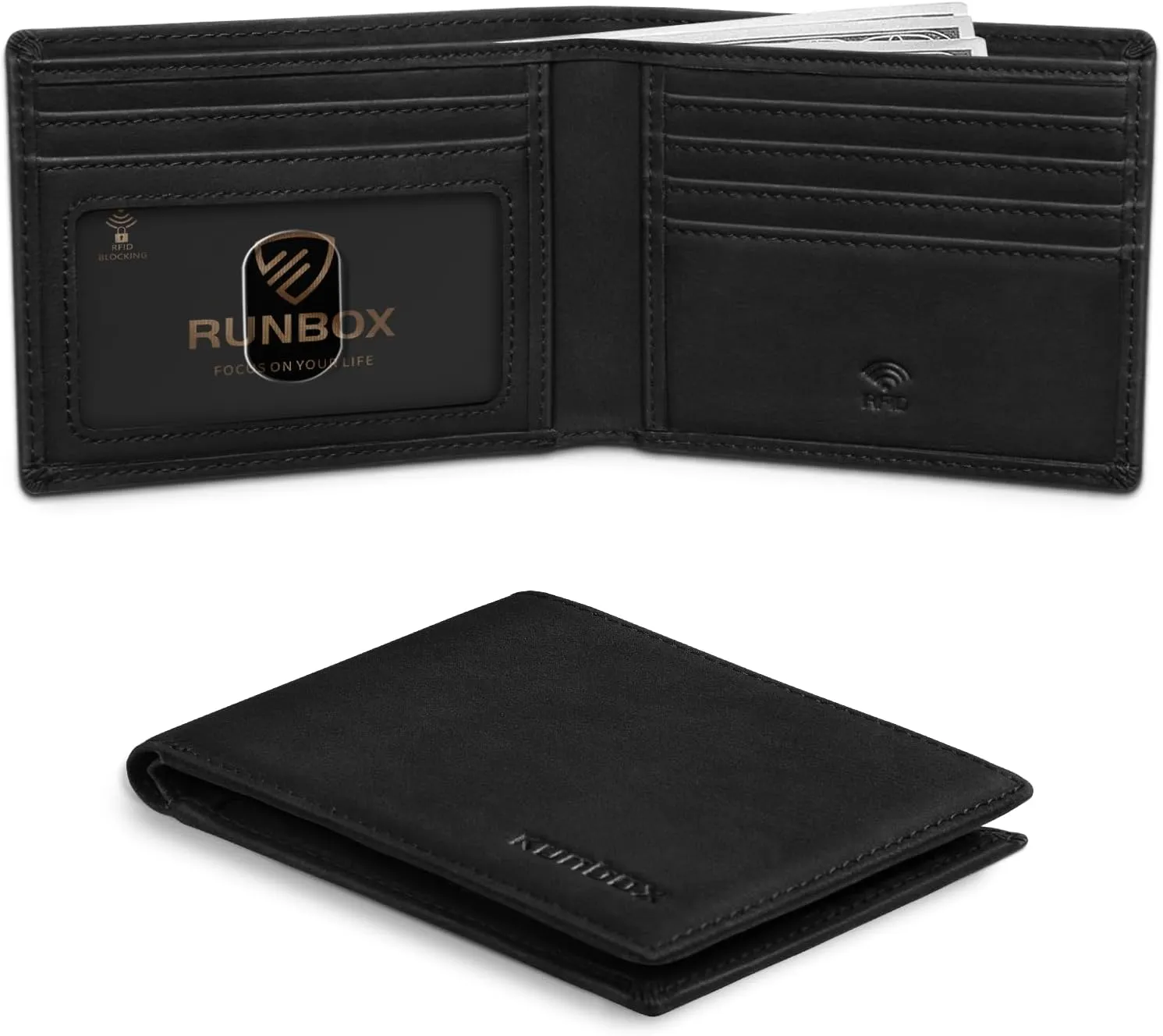 RUNBOX Wallet for Men,Mens Wallet,Slim Leather Bifold,RFID Blocking 8 Slots Gift Box