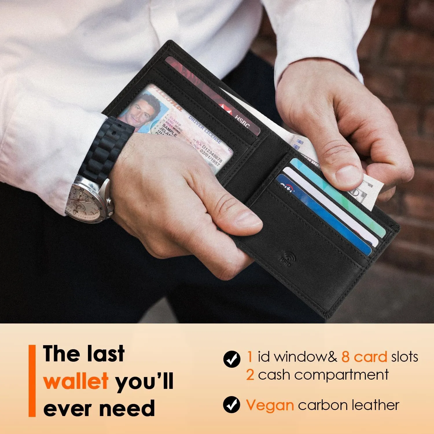RUNBOX Wallet for Men,Mens Wallet,Slim Leather Bifold,RFID Blocking 8 Slots Gift Box
