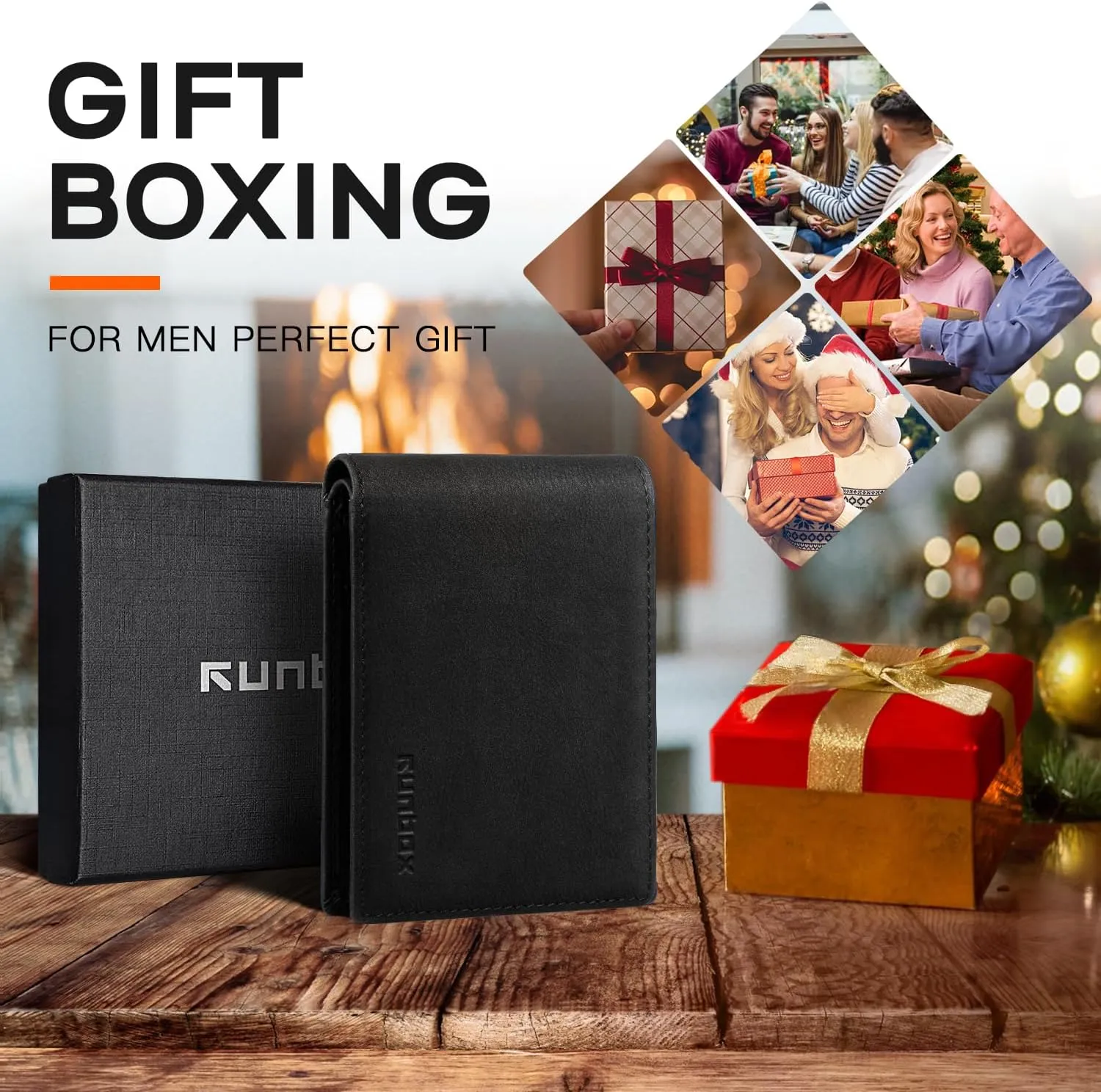 RUNBOX Wallet for Men,Mens Wallet,Slim Leather Bifold,RFID Blocking 8 Slots Gift Box