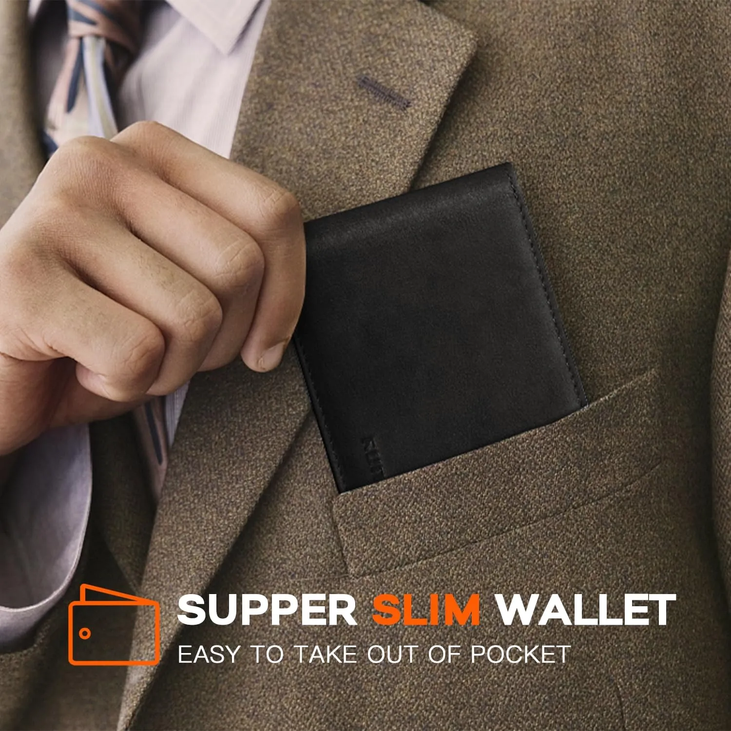 RUNBOX Wallet for Men,Mens Wallet,Slim Leather Bifold,RFID Blocking 8 Slots Gift Box