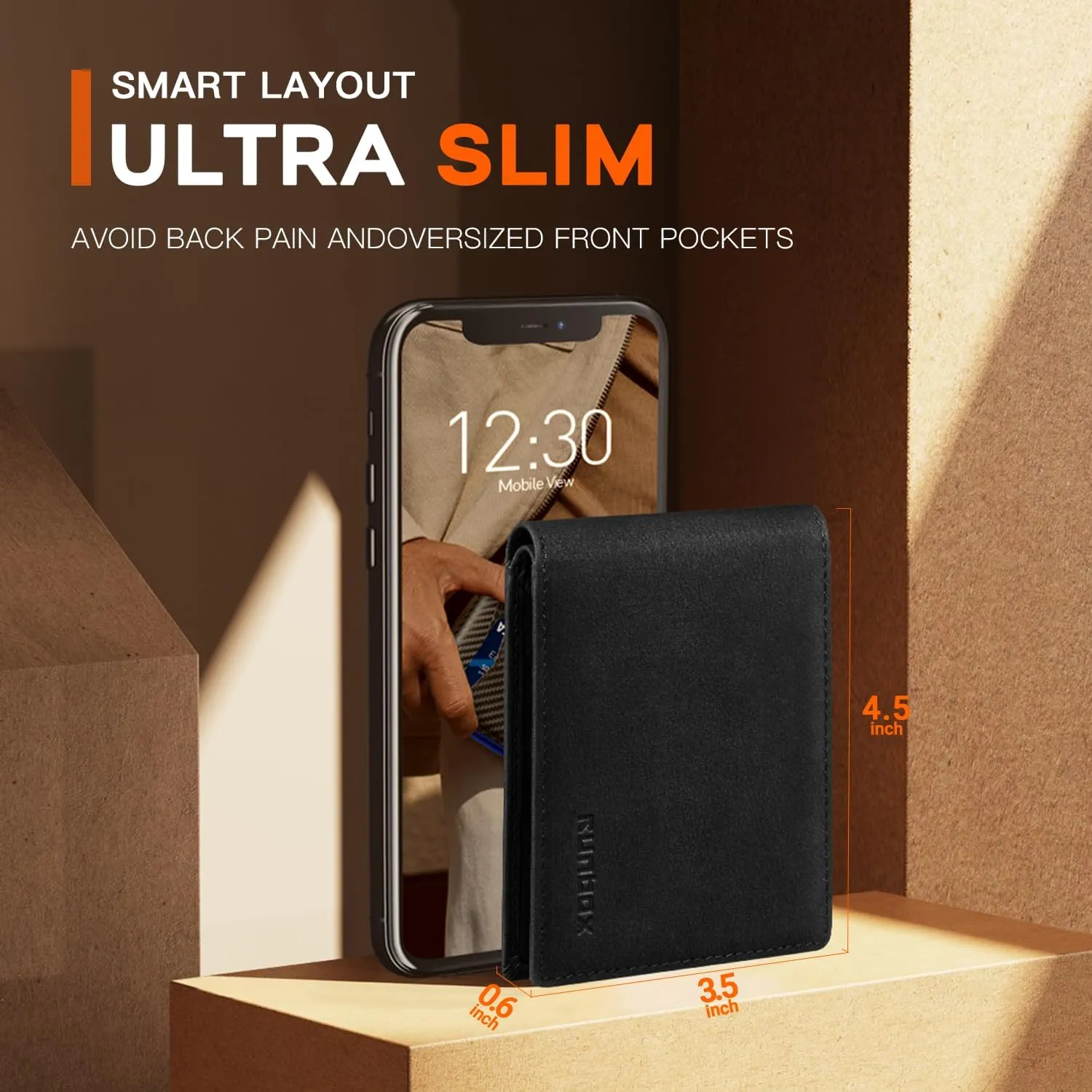 RUNBOX Wallet for Men,Mens Wallet,Slim Leather Bifold,RFID Blocking 8 Slots Gift Box