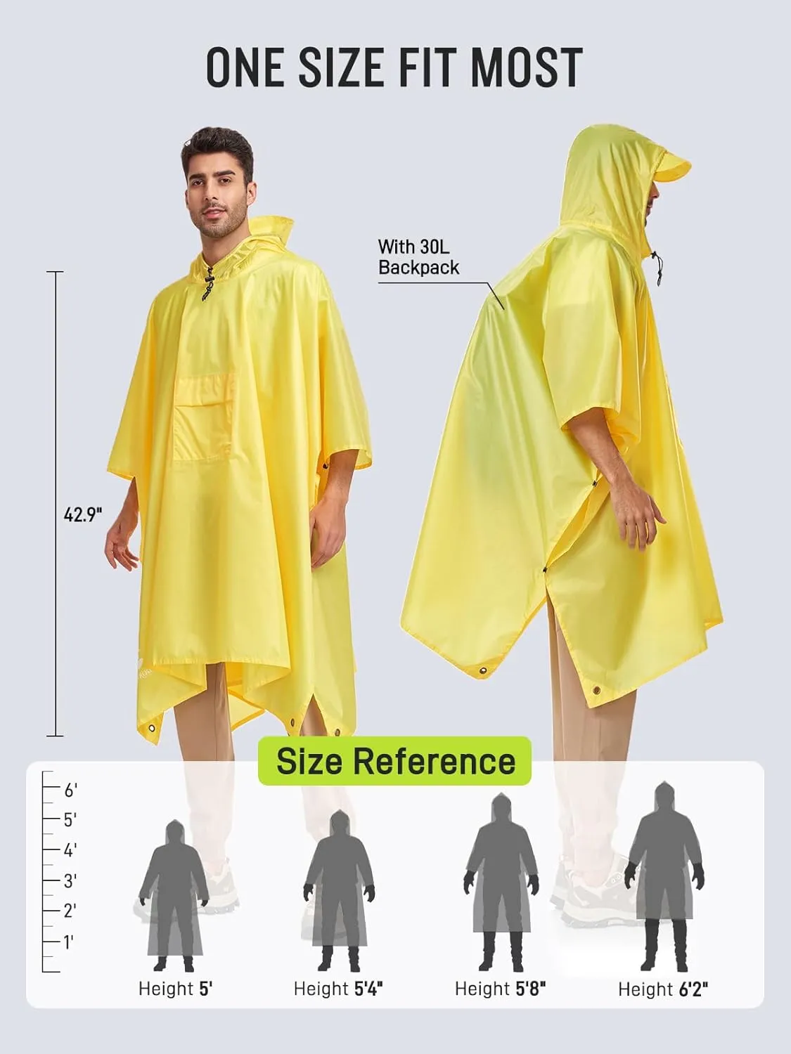 SaphiRose Extra Thick Hooded Rain Poncho Double Layer Waterproof Raincoat Jacket for Men Women Adults