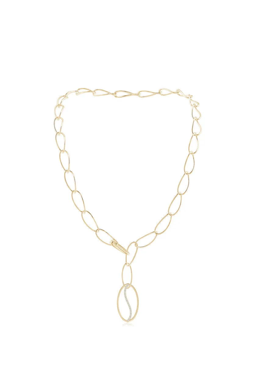 Shangri-La Elliptical  Yin-Yang 14K Gold and Diamond Y Necklace