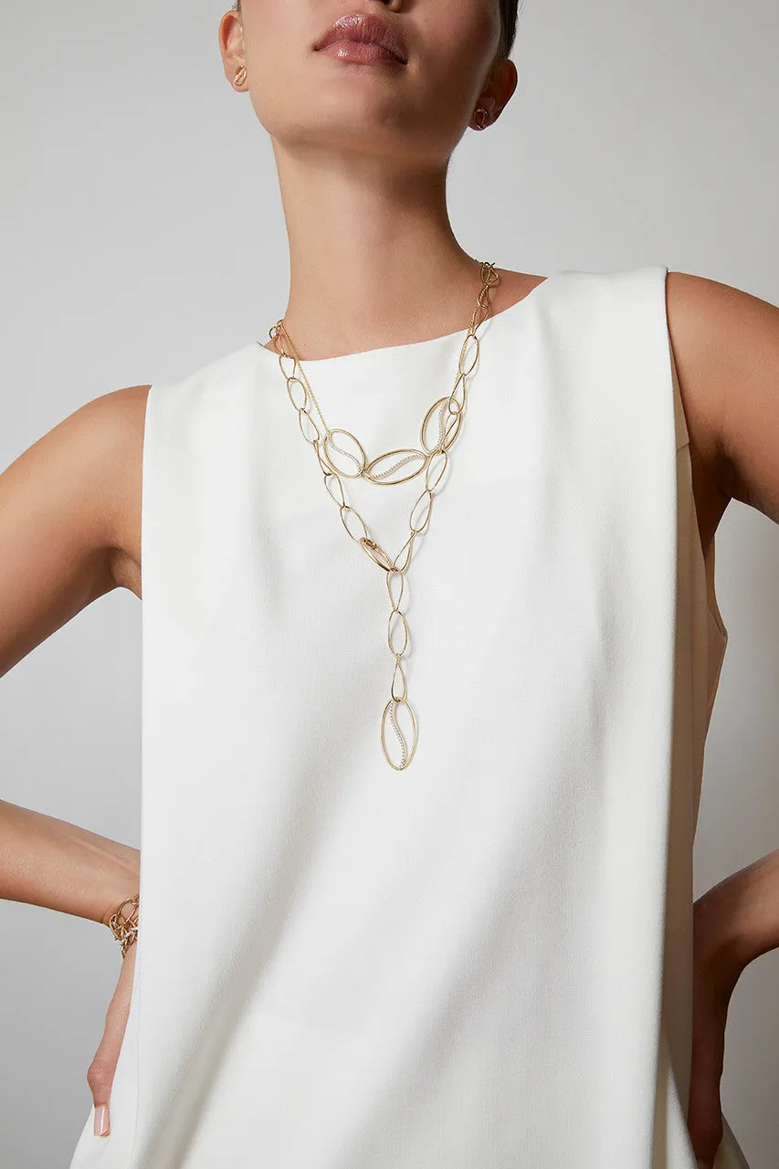Shangri-La Elliptical  Yin-Yang 14K Gold and Diamond Y Necklace